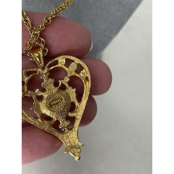 Vintage Avon Heart Necklace Pink Porcelain Rose Gold Tone Rope Chain Pearl 28 in - Picture 3 of 4